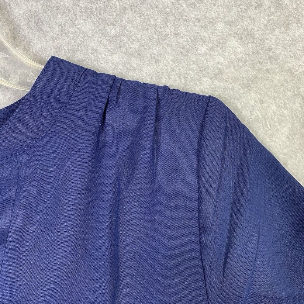 V-Neck Blouse Womens S Navy Blue NEW Short Sleeve Pleated Back Top Sherosa - Picture 4 of 12